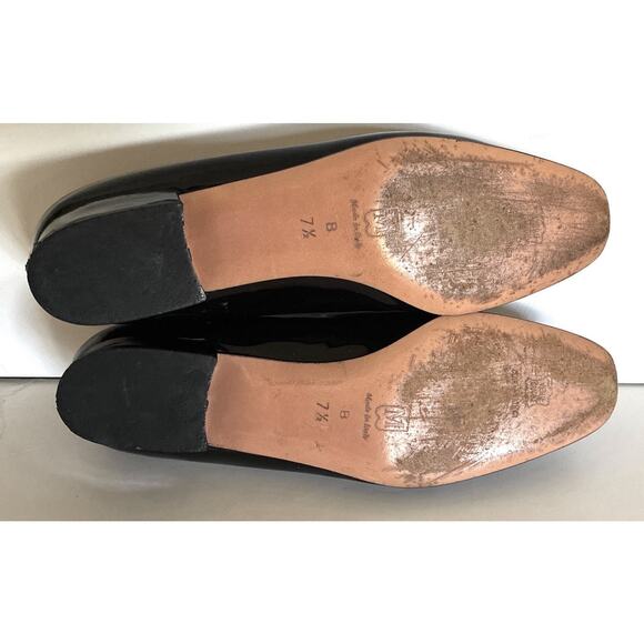 Vintage Bruno Magli Italian Black Cream Patent Leather Bow Flat Pumps - Picture 8 of 9